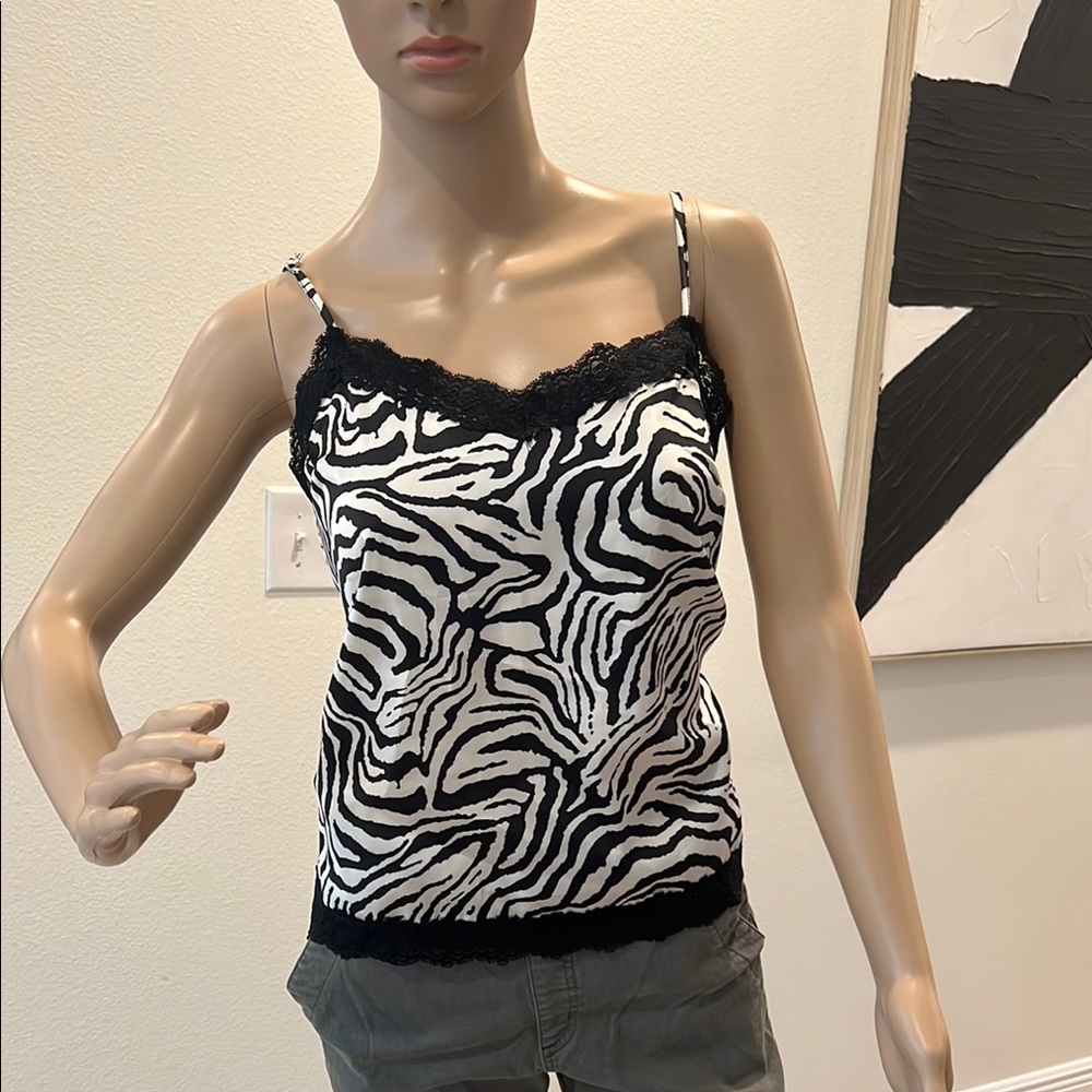 NWT Zebra Print Lace Trim Cami Top